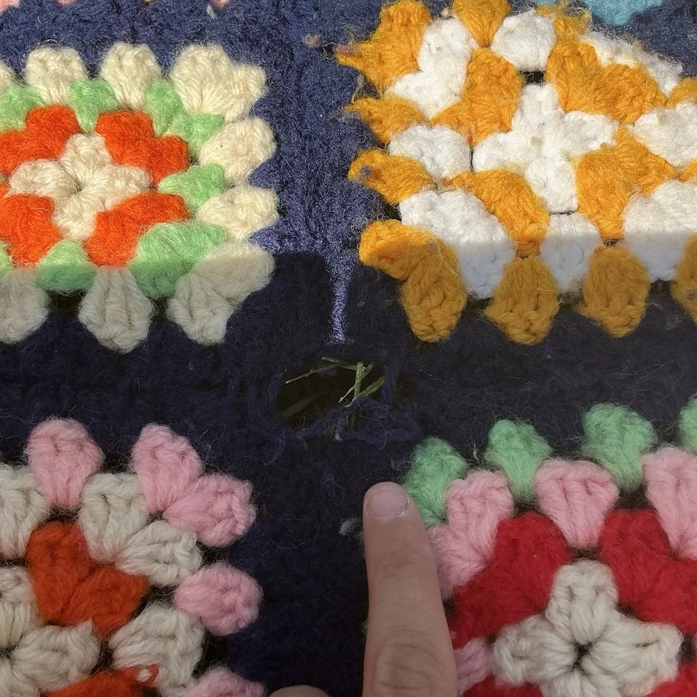 Vintage Afghan Multi-colored Square Granny Square‎ 70s Cutter Boho 36x50